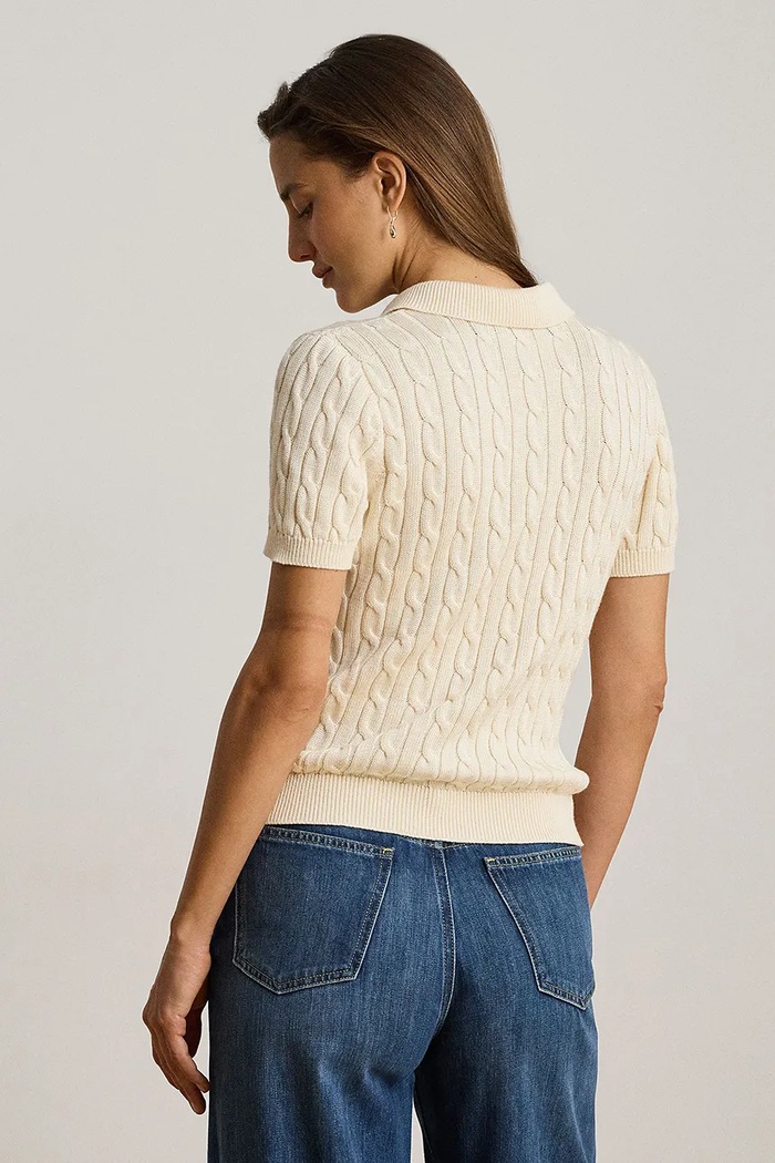 Lauren Ralph Lauren sweter z krótkim rękawem damski z wiskozą 200P14041 beżowy AW26