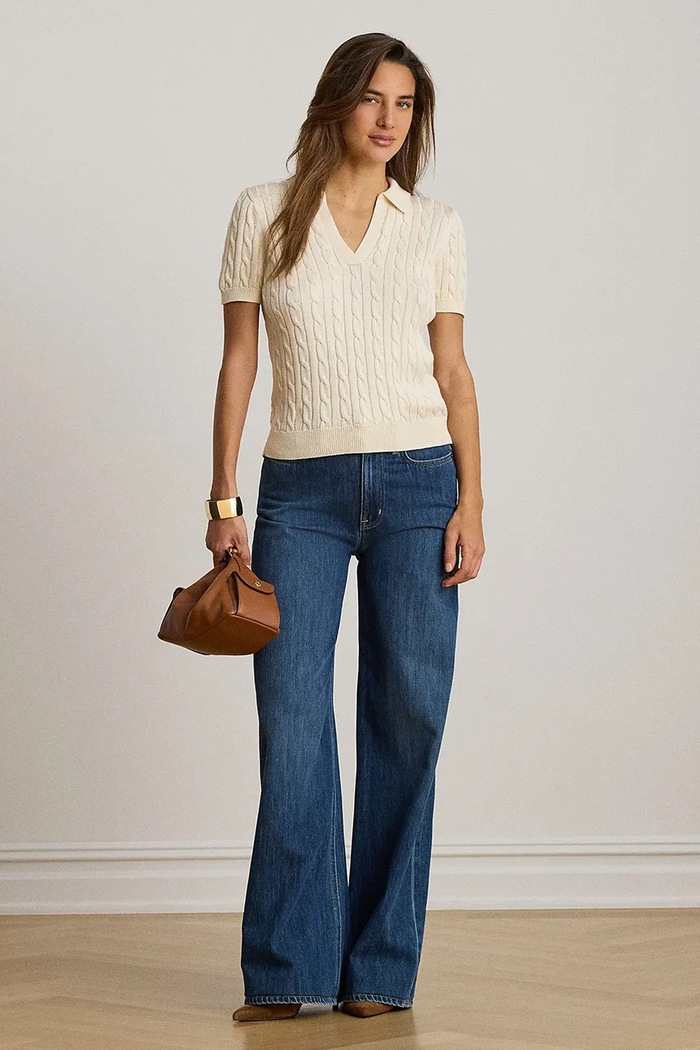 Odzież Lauren Ralph Lauren sweter z krótkim rękawem damski z wiskozą 200P14041 beżowy
