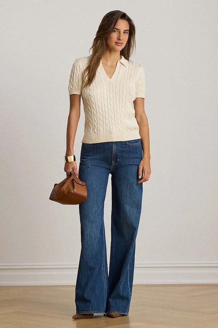 Odzież Lauren Ralph Lauren sweter z krótkim rękawem damski z wiskozą 200P14041 beżowy