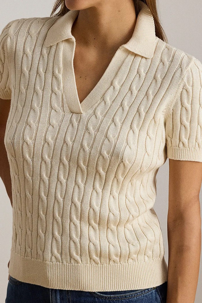 Lauren Ralph Lauren sweter z krótkim rękawem damski z wiskozą beżowy 200P14041