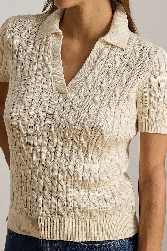 Lauren Ralph Lauren sweter z krótkim rękawem damski z wiskozą beżowy 200P14041
