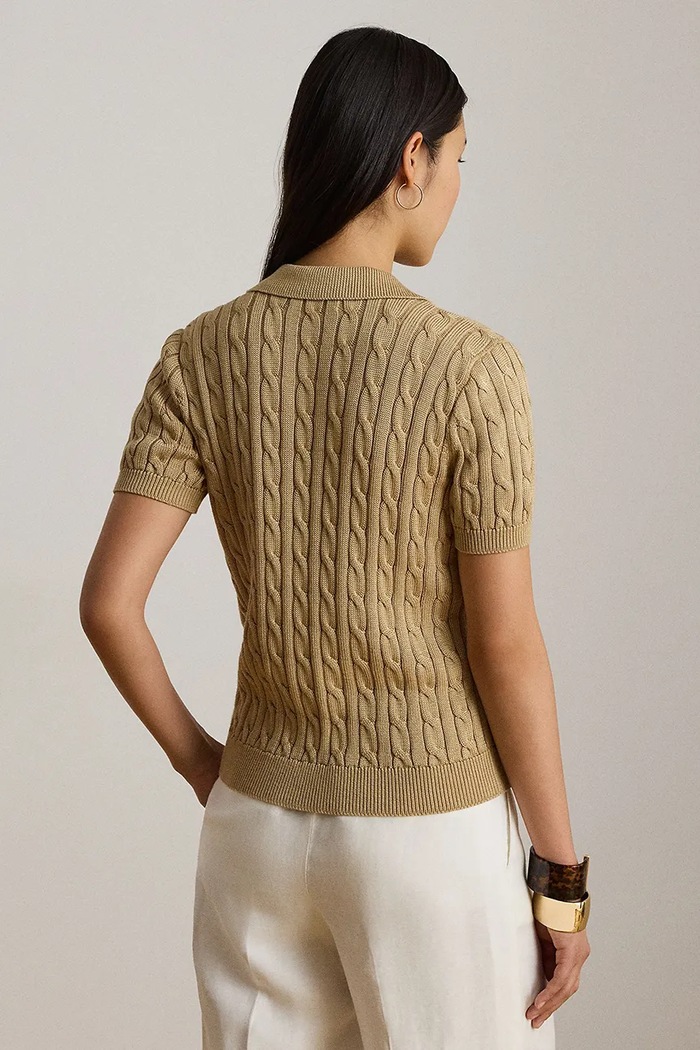 Lauren Ralph Lauren sweter z krótkim rękawem damski z wiskozą 200P14041 beżowy AW26