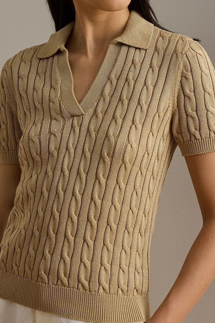 Lauren Ralph Lauren sweter z krótkim rękawem damski z wiskozą beżowy 200P14041