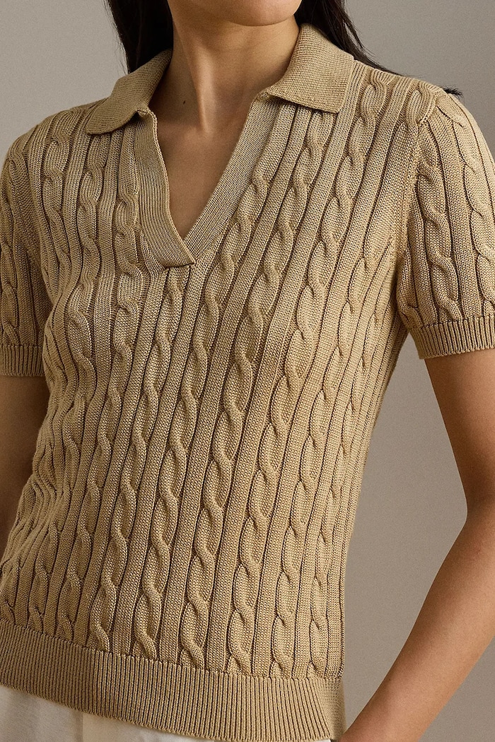 Lauren Ralph Lauren sweter z krótkim rękawem damski z wiskozą beżowy 200P14041