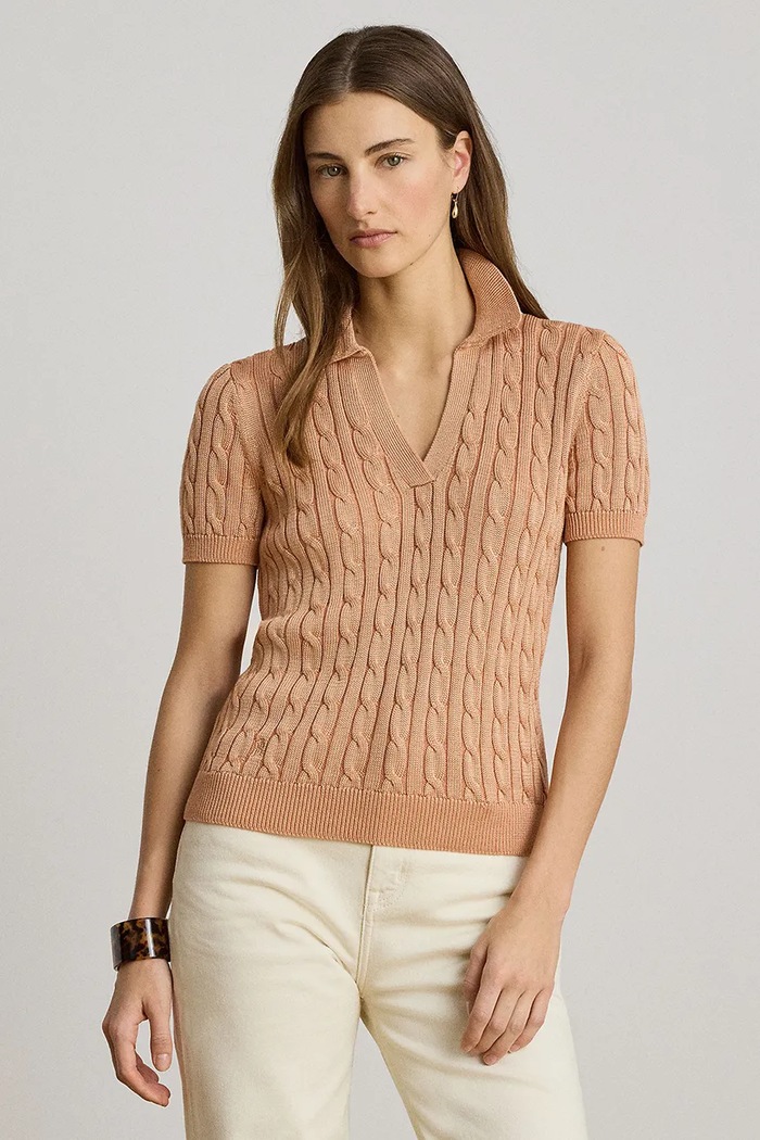 Lauren Ralph Lauren sweter z krótkim rękawem damski z wiskozą pomarańczowy 200P14041