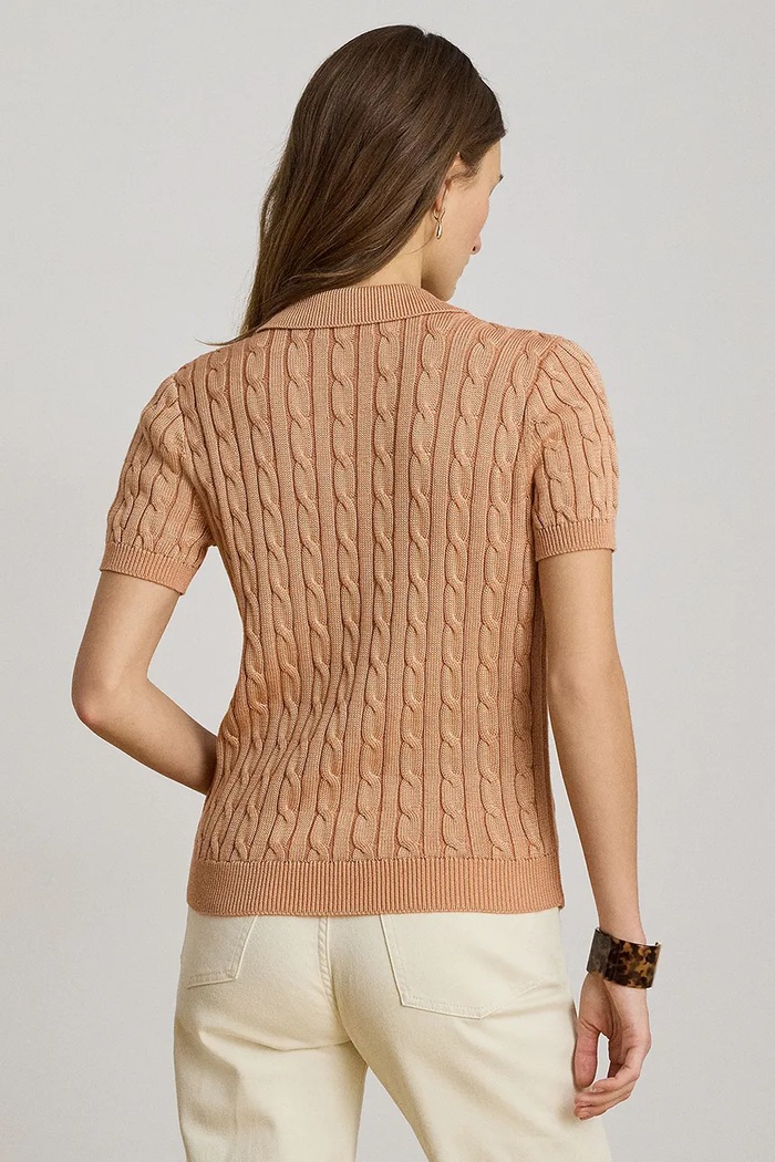 Lauren Ralph Lauren sweter z krótkim rękawem damski z wiskozą 200P14041 pomarańczowy AW26