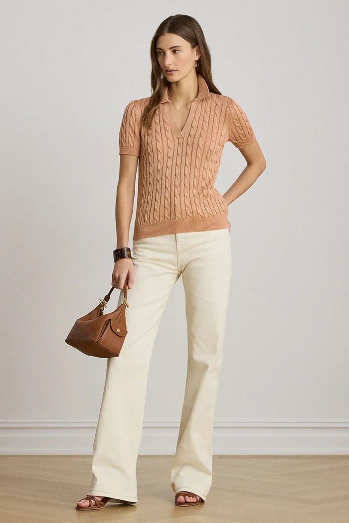 Odzież Lauren Ralph Lauren sweter z krótkim rękawem damski z wiskozą 200P14041 pomarańczowy