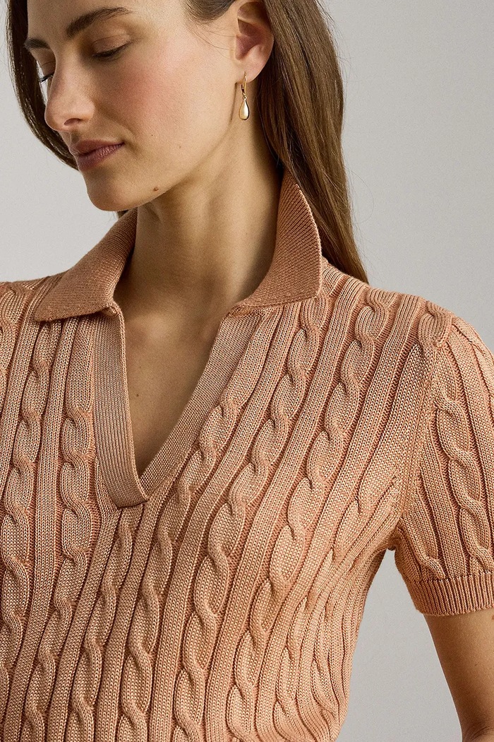 Lauren Ralph Lauren sweter z krótkim rękawem damski z wiskozą pomarańczowy 200P14041