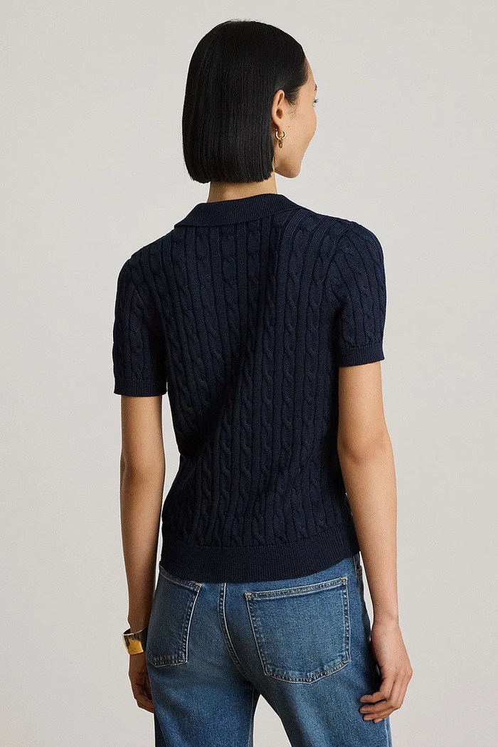 Lauren Ralph Lauren sweter z krótkim rękawem damski z wiskozą 200P14041 granatowy AW26