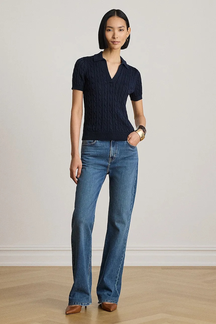 Odzież Lauren Ralph Lauren sweter z krótkim rękawem damski z wiskozą 200P14041 granatowy