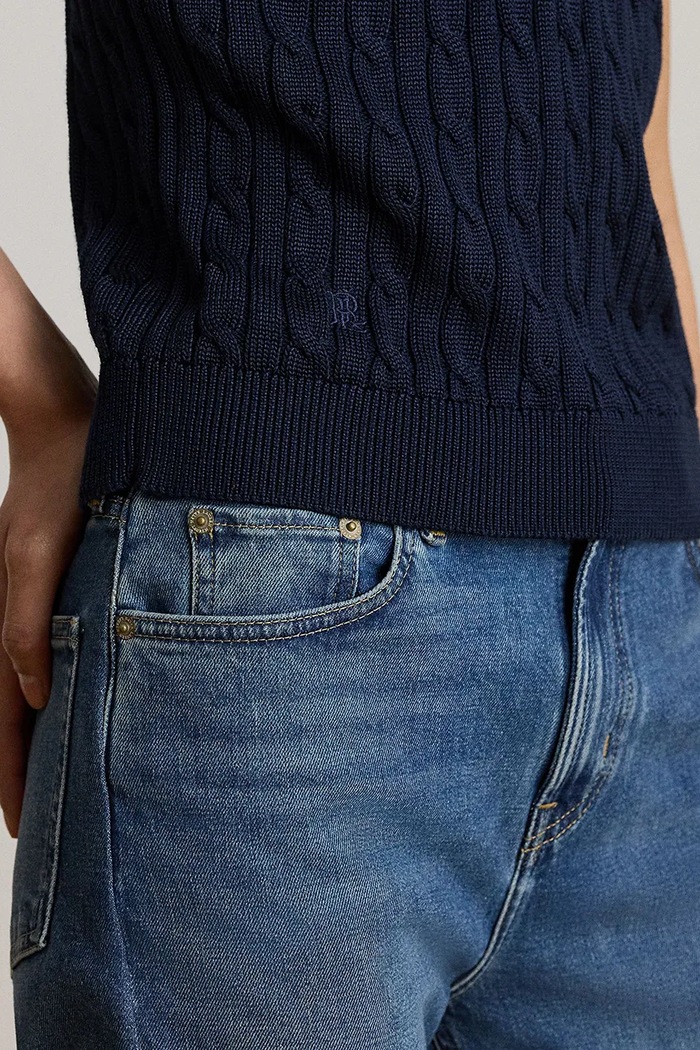 Lauren Ralph Lauren sweter z krótkim rękawem damski z wiskozą granatowy 200P14041
