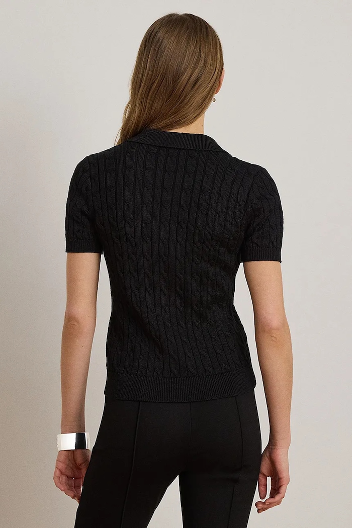 Lauren Ralph Lauren sweter z krótkim rękawem damski z wiskozą 200P14041 czarny AW26