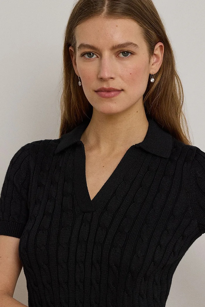 Lauren Ralph Lauren sweter z krótkim rękawem damski z wiskozą czarny 200P14041