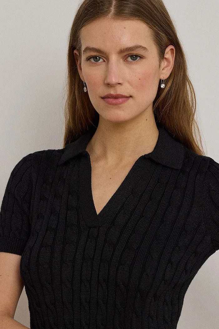 Lauren Ralph Lauren sweter z krótkim rękawem damski z wiskozą czarny 200P14041