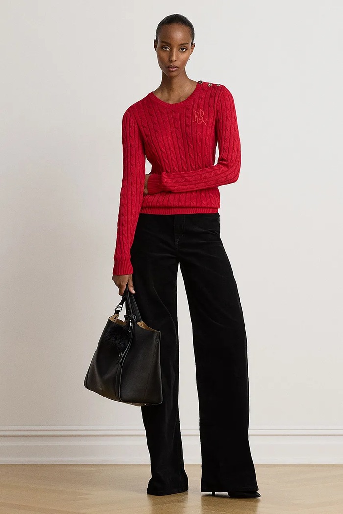 Odzież Lauren Ralph Lauren Sweter damski z bawełną 200P14039 czerwony