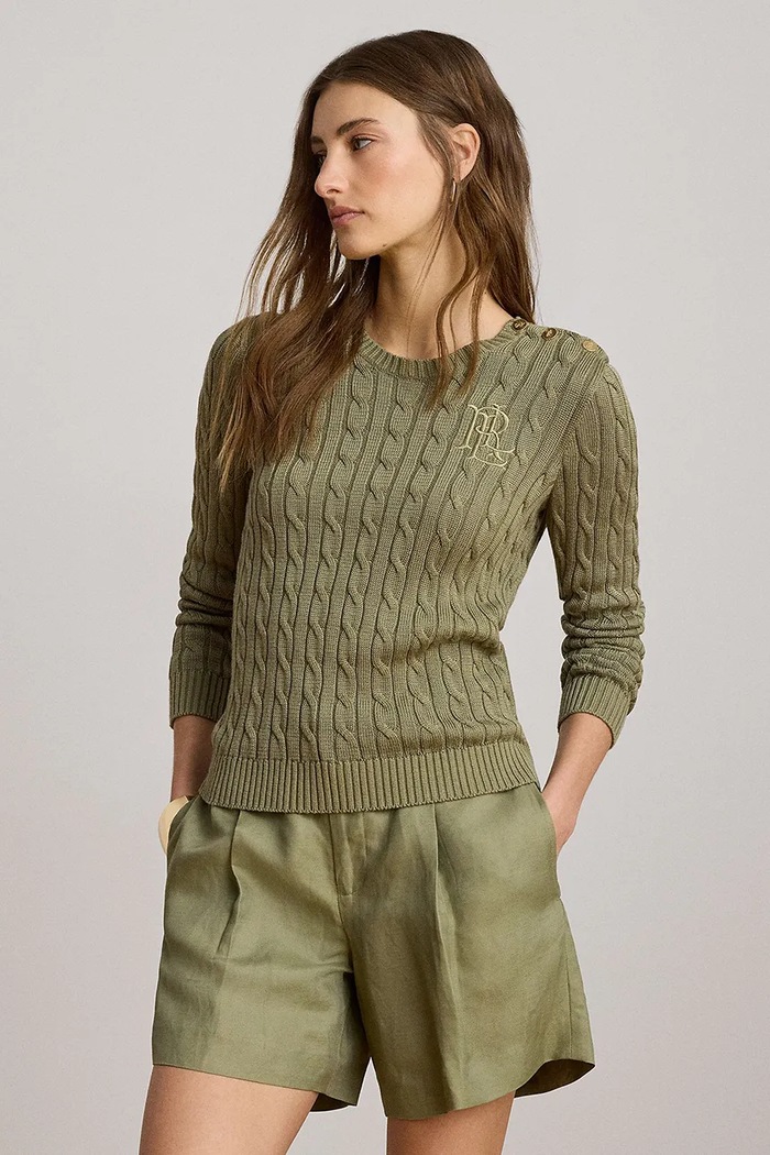 Lauren Ralph Lauren πουλόβερ γυναικείο με βαμβάκι πράσινο 200P14039