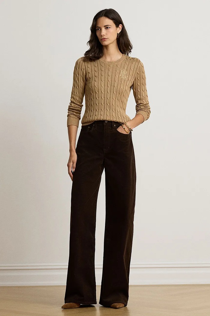Lauren Ralph Lauren sweter damski z bawełną 200P14039 brązowy