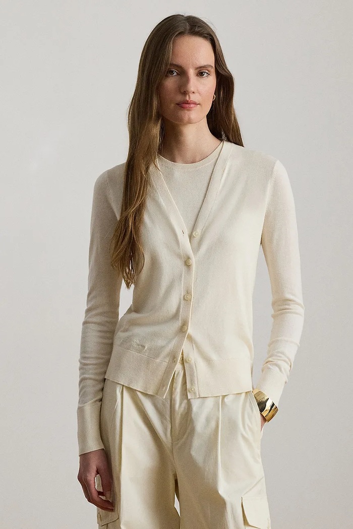 Lauren Ralph Lauren kardigan damski z bawełną beżowy 200B22260