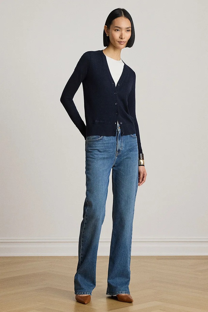 Odzież Lauren Ralph Lauren kardigan damski z bawełną 200B22260 granatowy