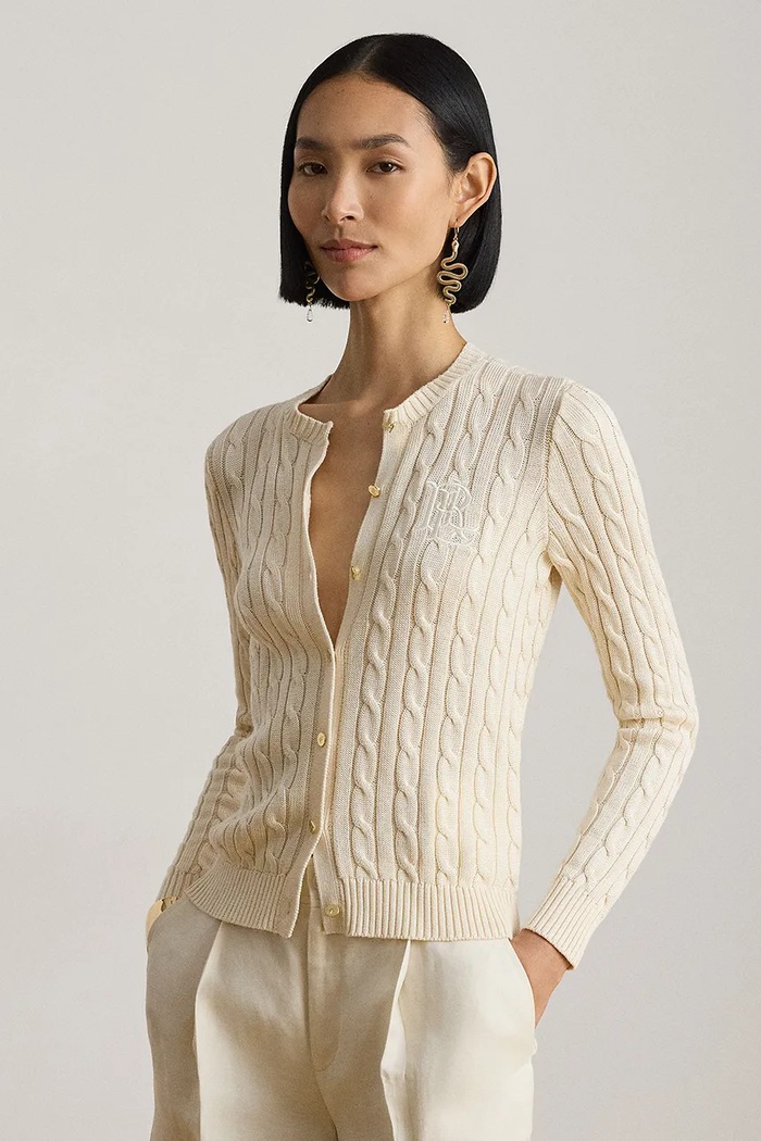 Lauren Ralph Lauren kardigan damski z bawełną beżowy 200P14040