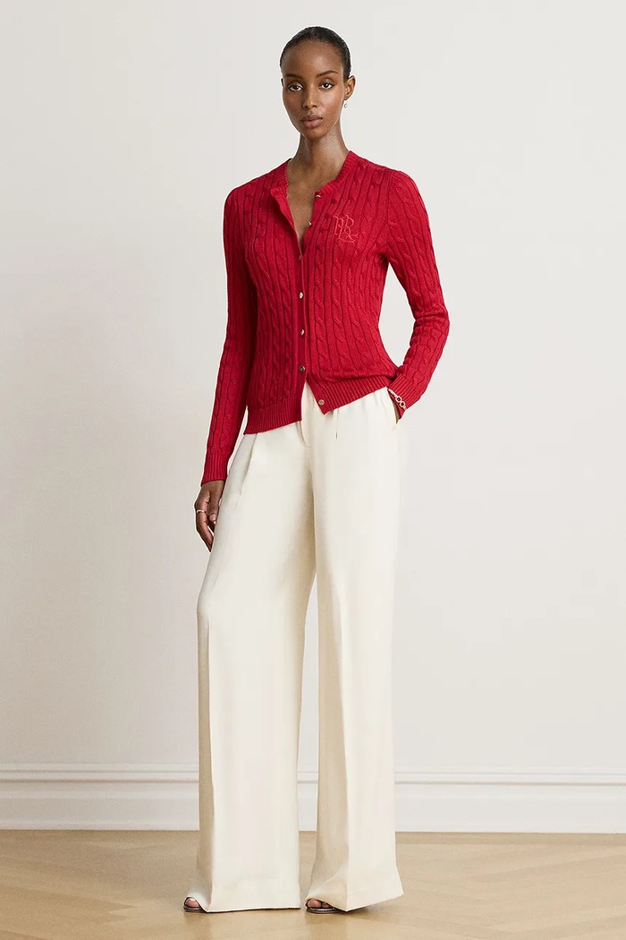 Odzież Lauren Ralph Lauren Kardigan damski z bawełną 200P14040 czerwony