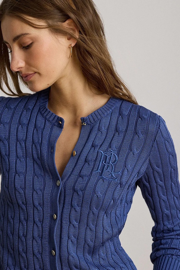 Lauren Ralph Lauren kardigan damski z bawełną niebieski 200P14040
