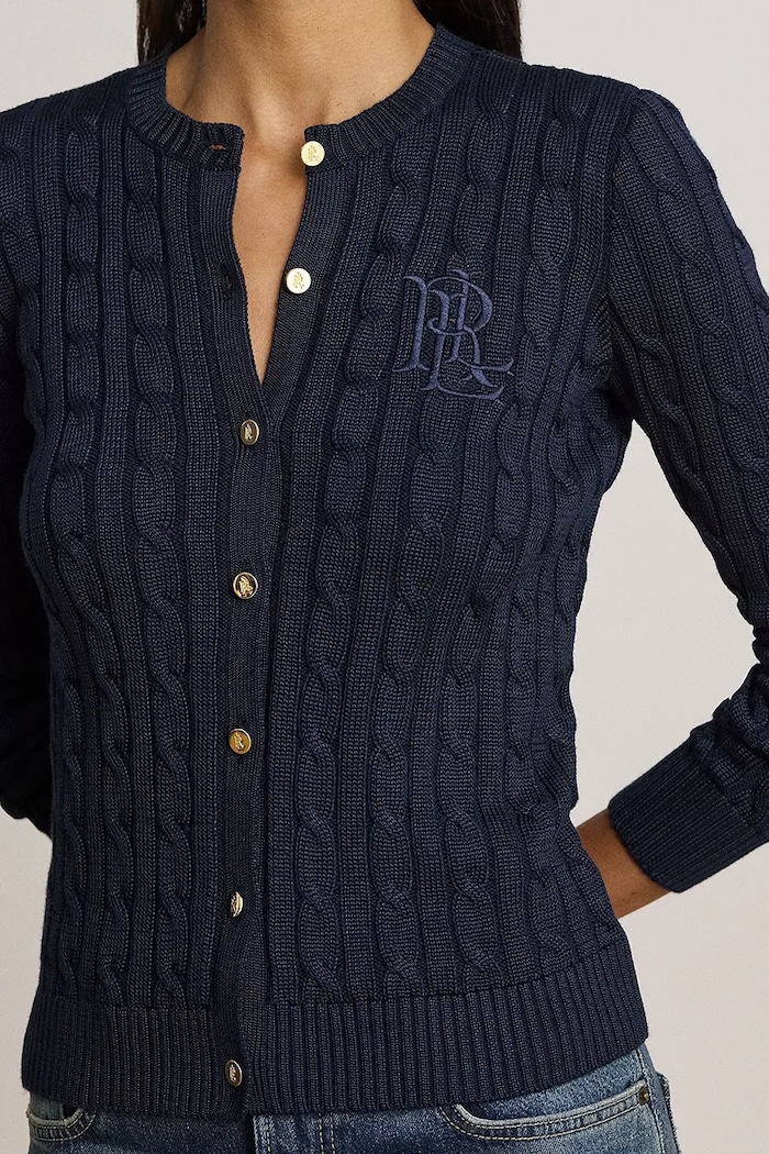 Kardigan damski z bawełną Lauren Ralph Lauren 200P14040 granatowy
