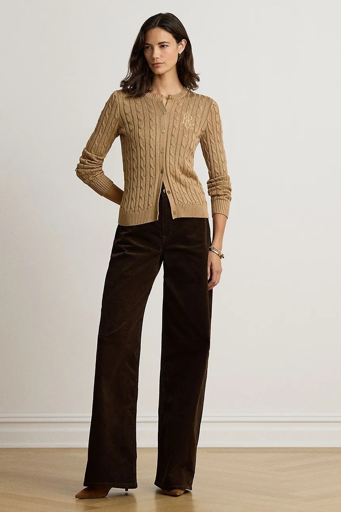 Odzież Lauren Ralph Lauren kardigan damski z bawełną 200P14040 brązowy