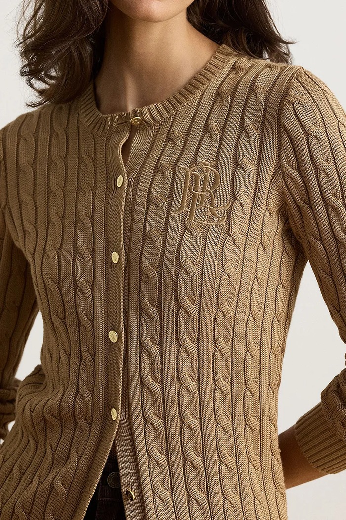 Lauren Ralph Lauren kardigan damski z bawełną brązowy 200P14040