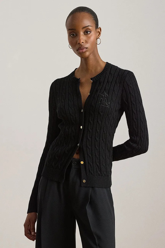 Lauren Ralph Lauren kardigan ženski z bombažem črna 200P14040