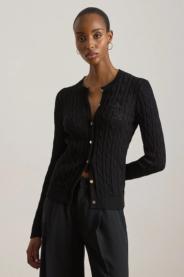 Lauren Ralph Lauren kardigan ženski z bombažem črna 200P14040