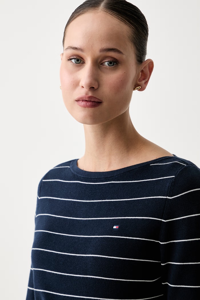 Tommy Hilfiger πουλόβερ γυναικείο με βαμβάκι σκούρο μπλε WW0WW50107