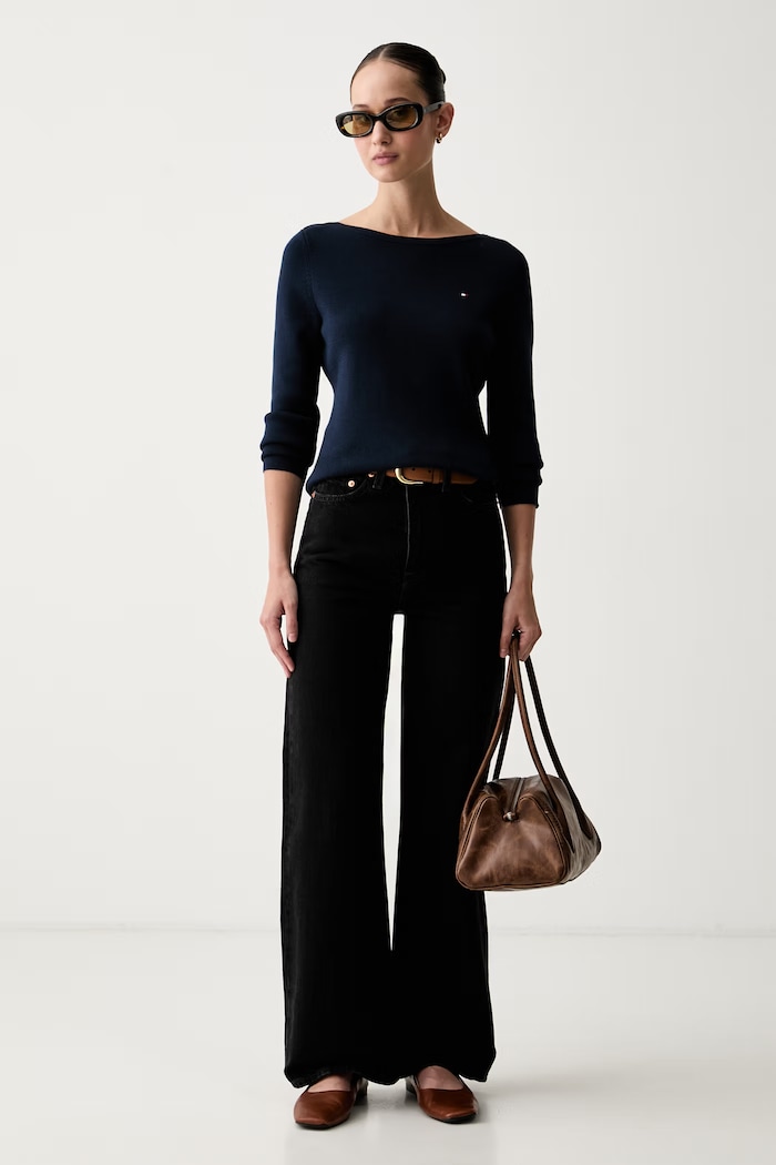 Tommy Hilfiger πουλόβερ γυναικείο με βαμβάκι WW0WW50107 σκούρο μπλε AW26
