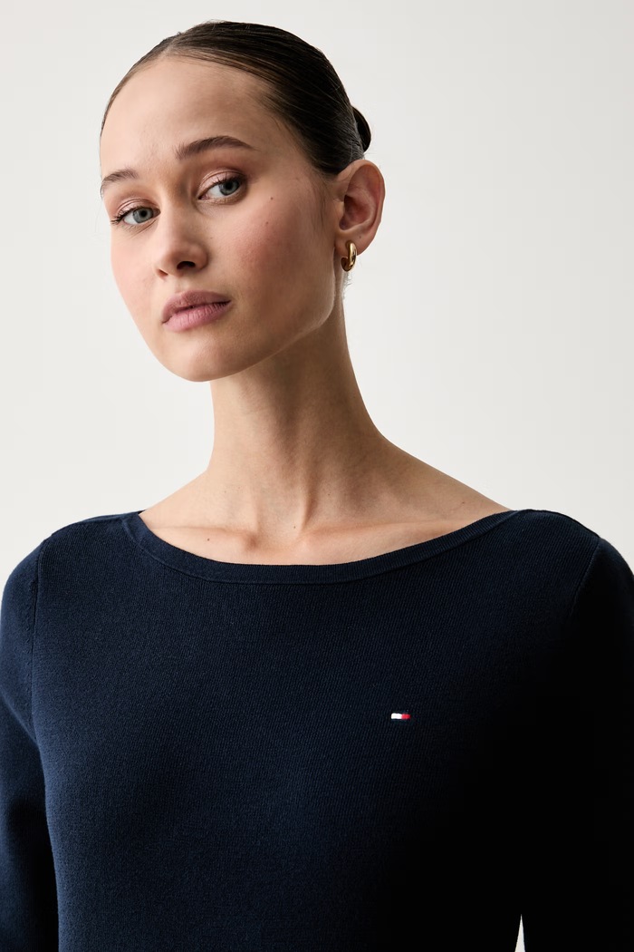 Tommy Hilfiger πουλόβερ γυναικείο με βαμβάκι σκούρο μπλε WW0WW50107