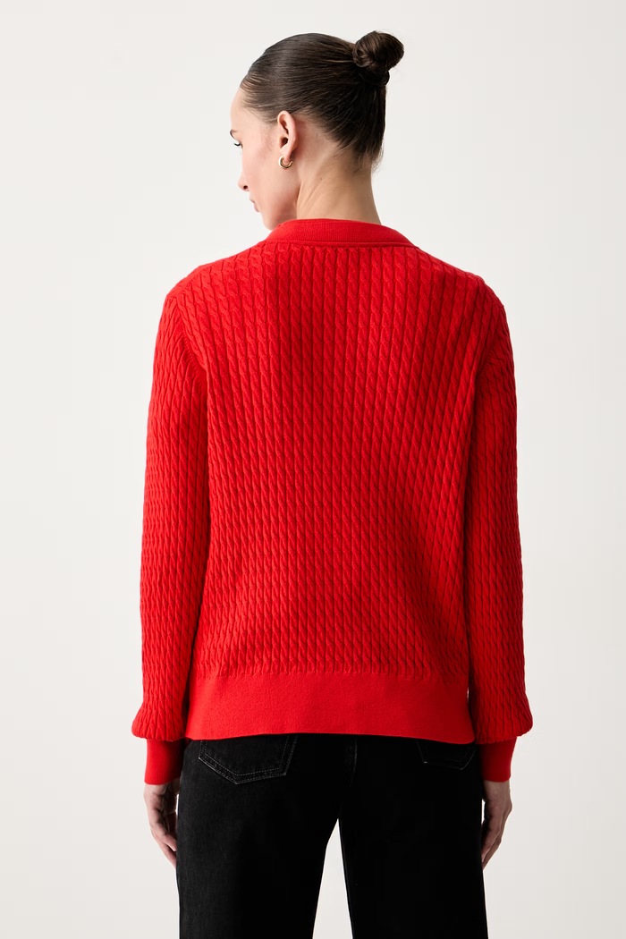 Odjeća Tommy Hilfiger pletena polo majica za žene s pamukom WW0WW50106 crvena