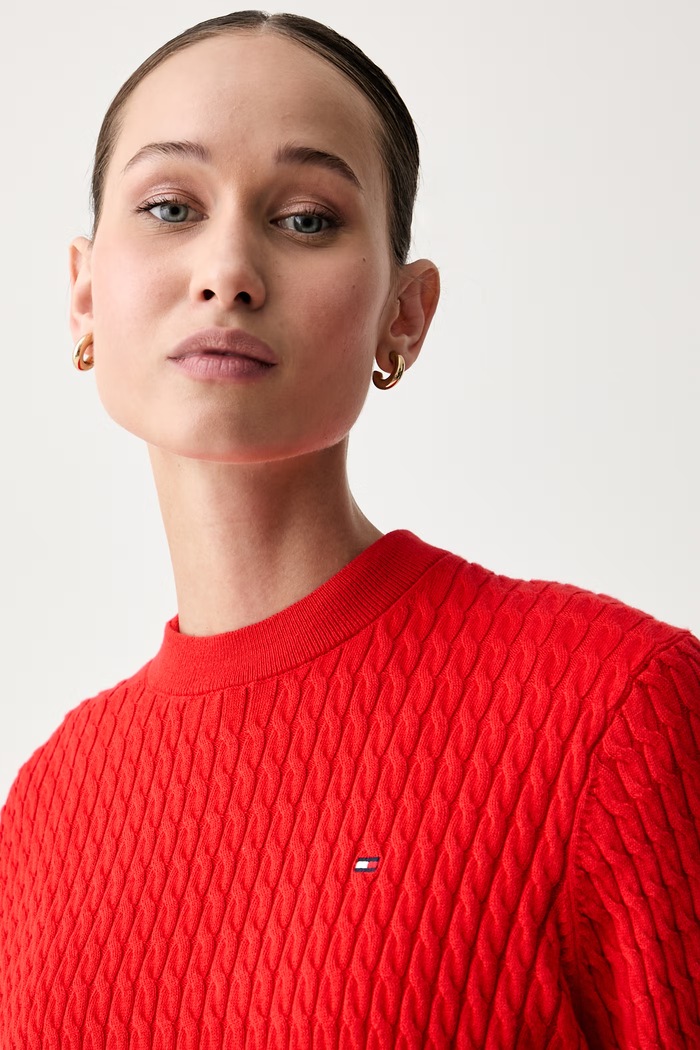 Tommy Hilfiger pletena polo majica za žene s pamukom crvena WW0WW50106