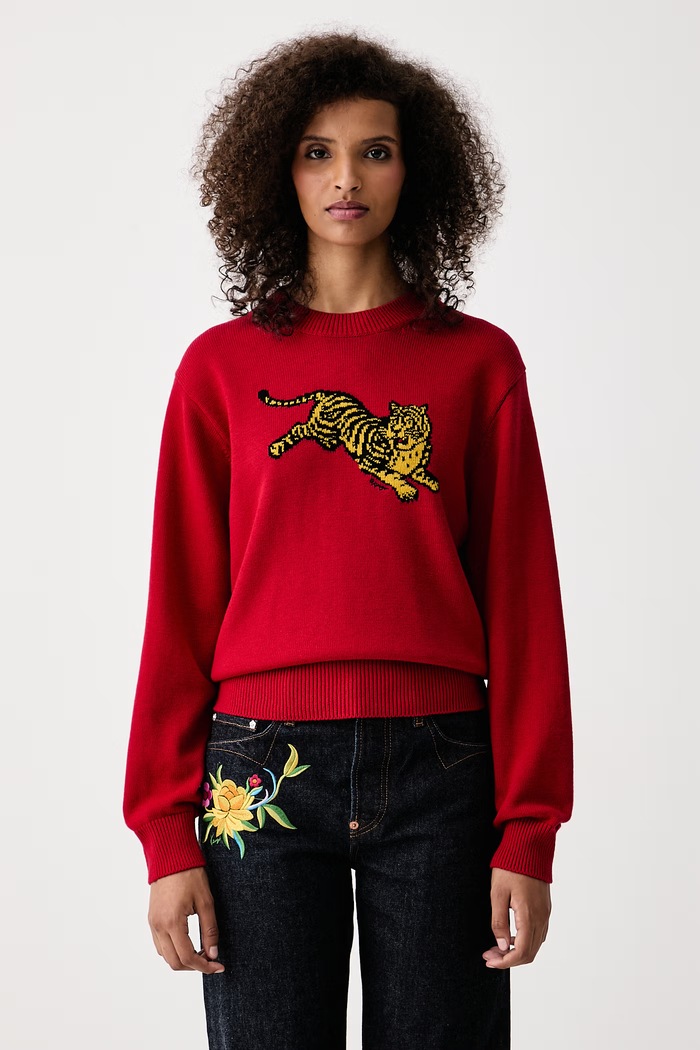 Kenzo Sweter damski z wełną czerwony FG62PU7713FN