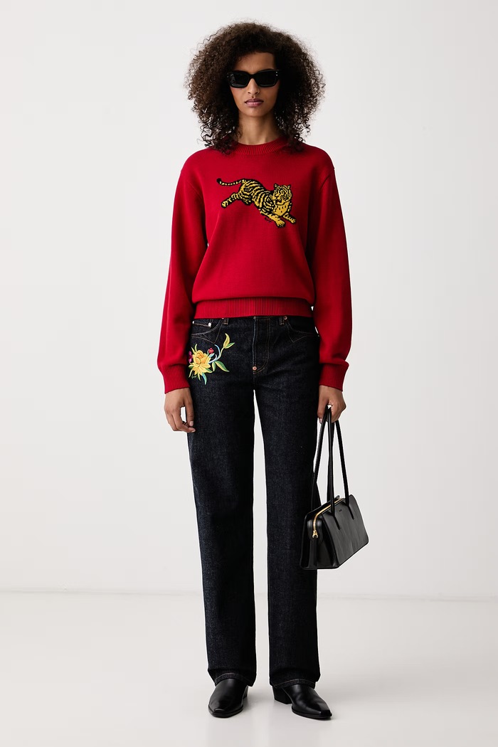 Kenzo Sweter damski z wełną FG62PU7713FN czerwony AW26
