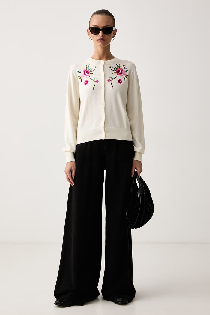 Kenzo Kardigan damski z wełną FG62CA7733FK beżowy AW26