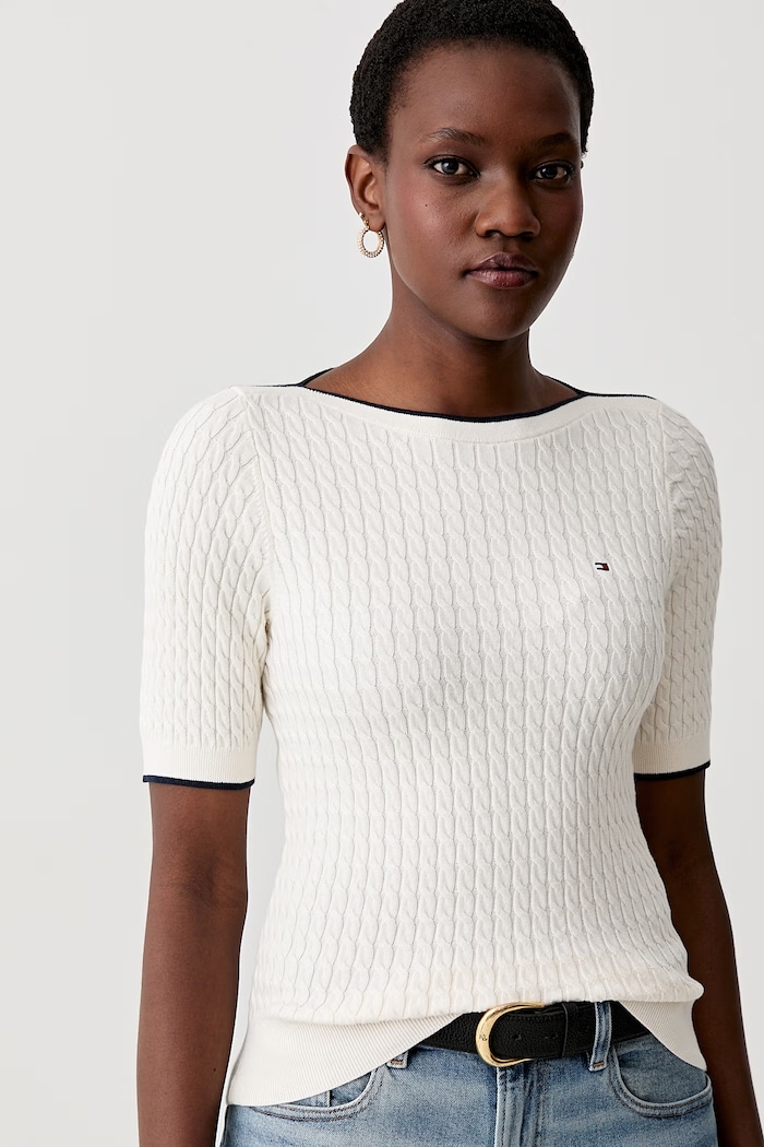 Tommy Hilfiger πλεκτό t-shirt γυναικείο βαμβακερό μπεζ WW0WW50103