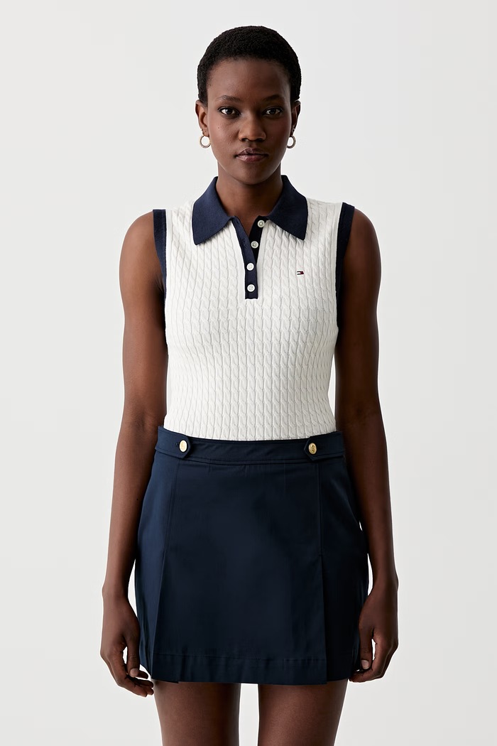 Tommy Hilfiger pleten top ženski bombažen bež WW0WW50102