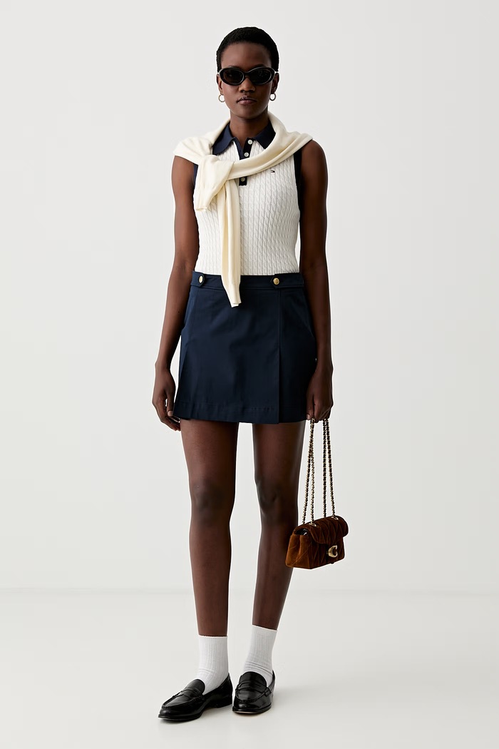Tommy Hilfiger pleten top ženski bombažen WW0WW50102 bež AW26