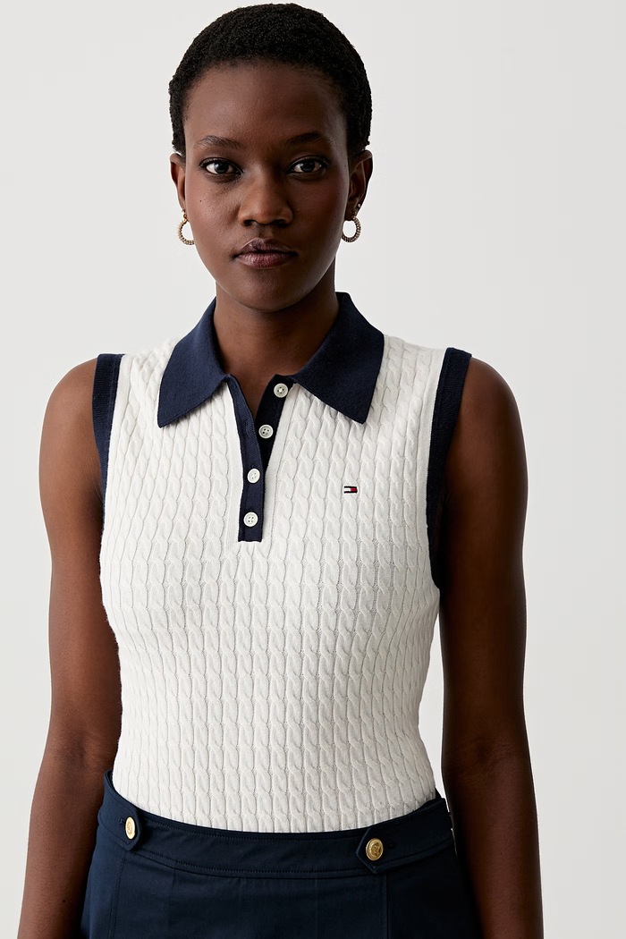 Tommy Hilfiger pleten top ženski bombažen bež WW0WW50102