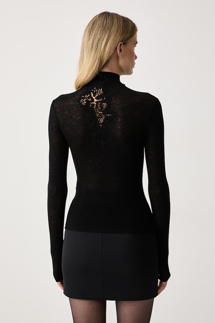 Odzież Ermanno Scervino LIFE Longsleeve damski z dodatkiem kaszmiru D494M305YEN czarny