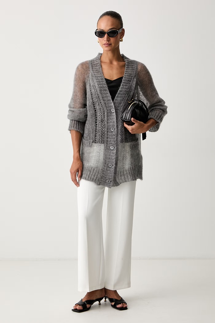 Ermanno Scervino LIFE kardigan damski z wełną D494N500VYN szary AW26