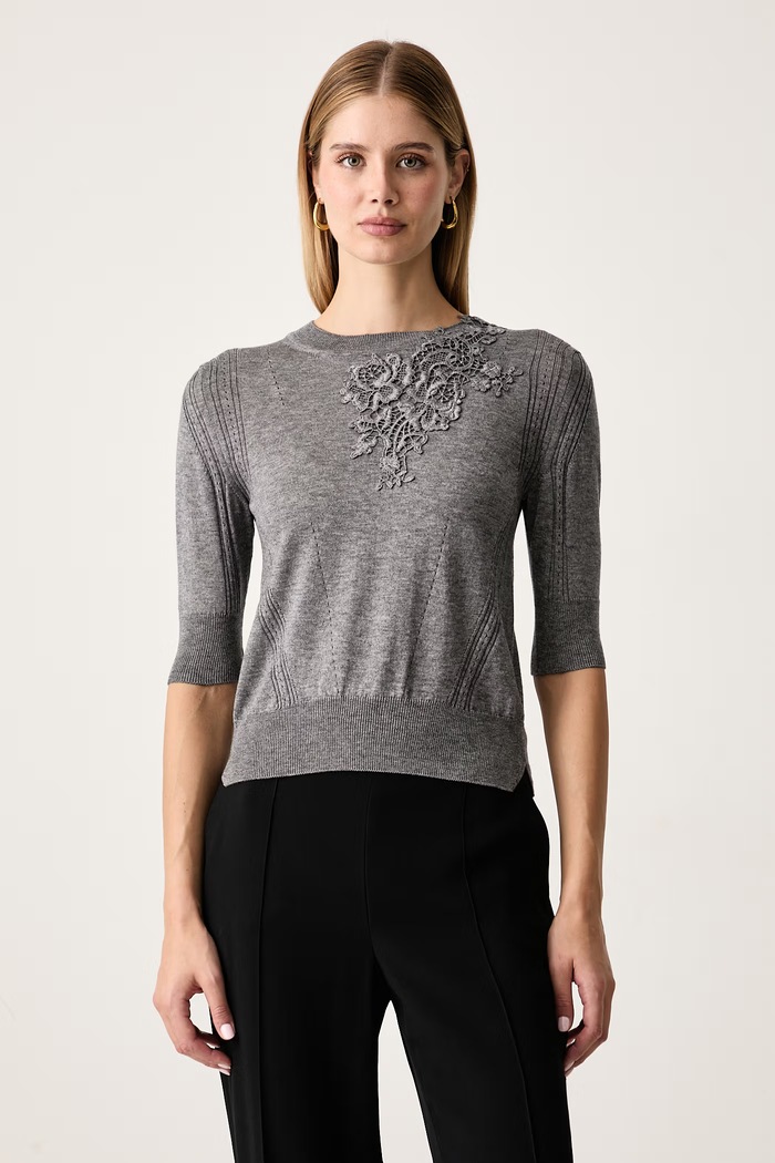 Ermanno Scervino LIFE Sweter z krótkim rękawem damski z lyocellem szary D494L503APLYY