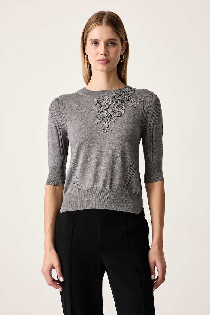 Ermanno Scervino LIFE Sweter z krótkim rękawem damski z lyocellem szary D494L503APLYY