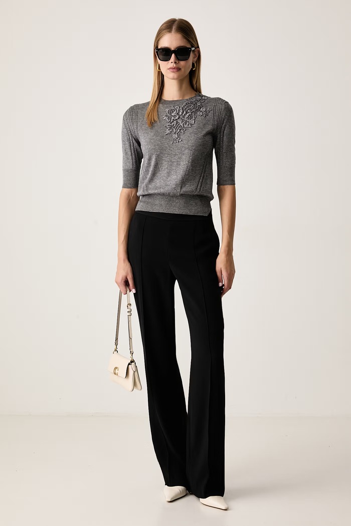 Ermanno Scervino LIFE Sweter z krótkim rękawem damski z lyocellem D494L503APLYY szary AW26