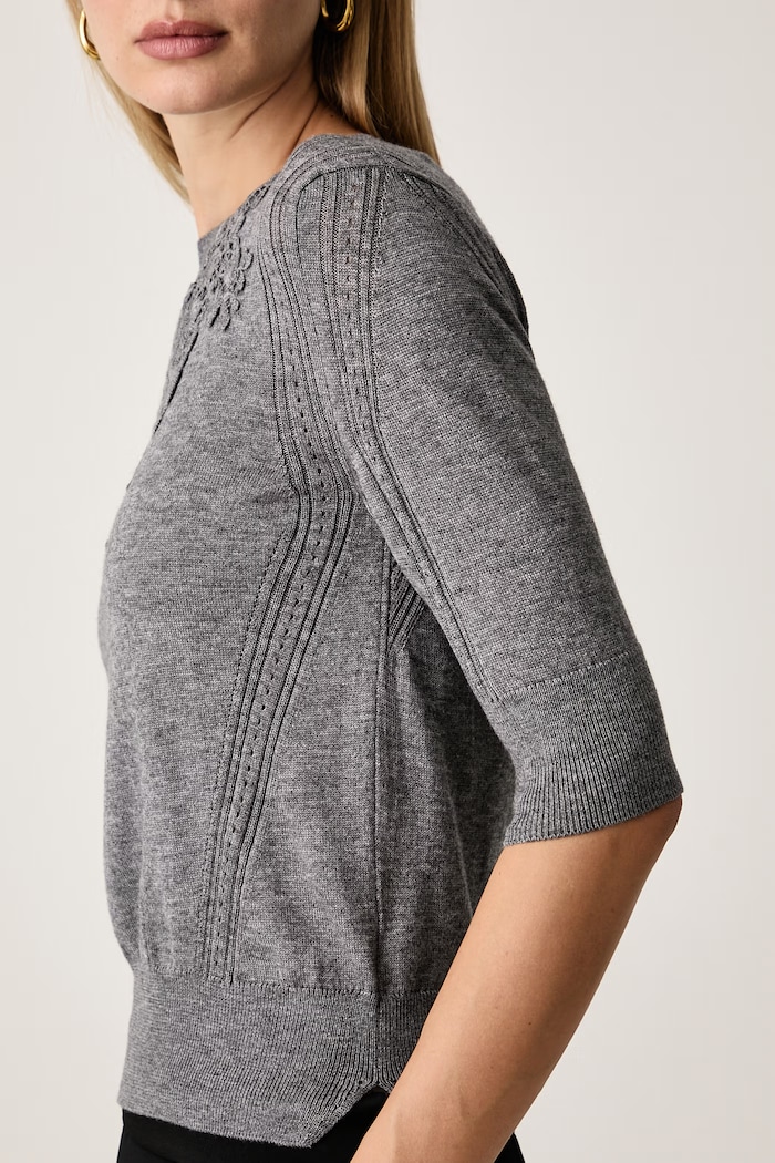 Sweter z krótkim rękawem damski z lyocellem Ermanno Scervino LIFE D494L503APLYY szary