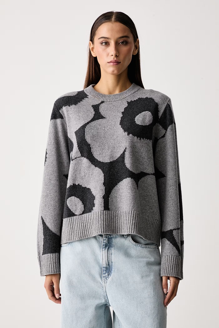 Marimekko Sweter damski wełniany szary 095727